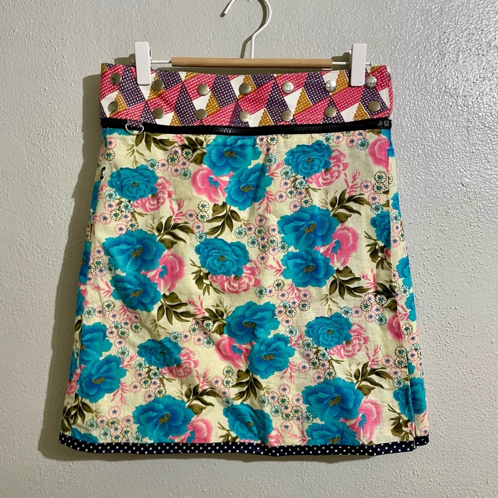 Zand Amsterdam Reversible Patchwork Skirt Snap Close OS Bohemian Art Adjustable